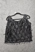 A 1960s black hand beaded wool evening top, Made in Hong Kong.