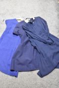 Three vintage dresses, including royal blue textured crepe dress, around 1950s and navy blue