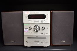 A Sony Micro Hi-Fi Component sound system, CMT-GPX9DAB, with two speakers