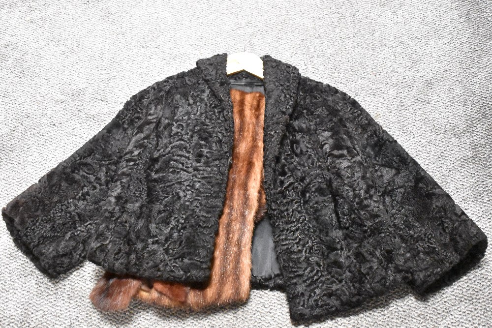 A vintage mink stole and two tippets or collars, sold with a 1950s Astrakhan jacket, AF, split