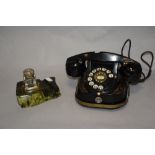 An Art Deco desk stand with integral glass inkwell together with a vintage TTR bakelite telephone