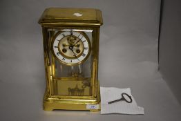A French Marti Et Cie four glass carriage mantel timepiece, having a two train movement, Roman