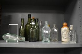 A collection of vintage glass bottles, including those of interest to Cheshire, Manchester, Birkdale