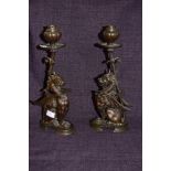 A pair of good quality mid-late 19th Century French cast bronze candlesticks, in the form of