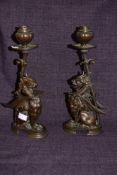 A pair of good quality mid-late 19th Century French cast bronze candlesticks, in the form of