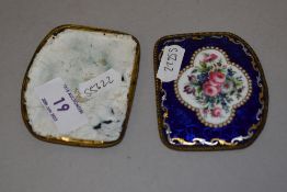 Two metal enamelled plaques of Limoges style, 8.5cm wide