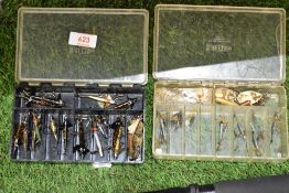 Two boxes of vintage fishing Minnows and lures