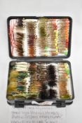 A pocket box of fishing flies containing approximately 365 flies. Hare Lug, Fry, Mixed nymph,