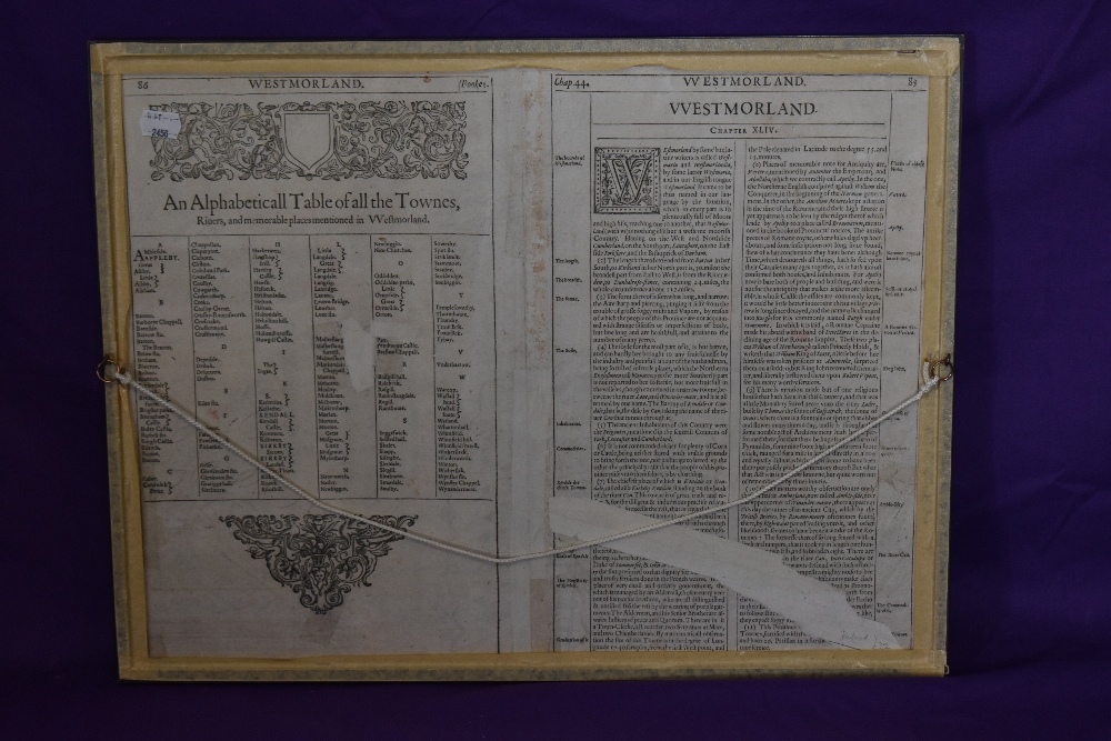 After John Speed (1552-1629), a hand coloured map of The County of Westmorland and Kendal, - Image 3 of 3