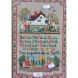 A 20th Century needlework sampler, 1944 (MCMXLIV), the stitched text from the poem 'God's Garden' by