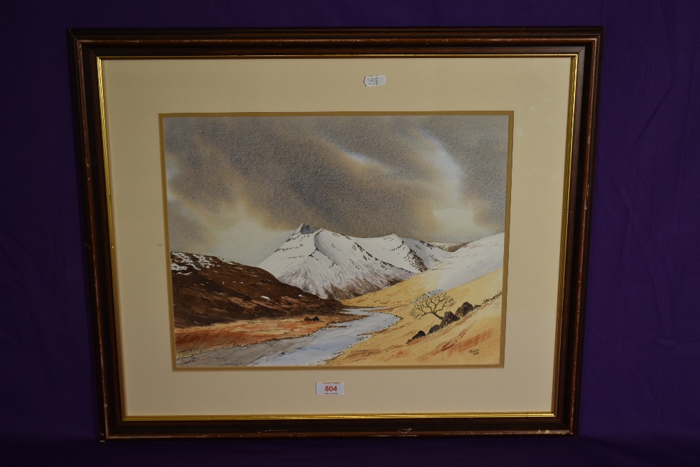 P.T Kelly (20th Century, British), watercolour, 'Beinn Fhada, Glen Affric', A winter landscape of - Image 2 of 4