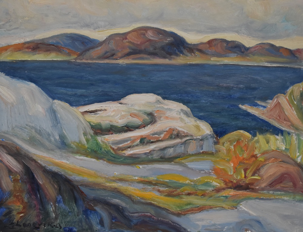 *Scandinavian Interest - Birger Langvik (20th Century, Norwegian), oil on board, A coastal landscape