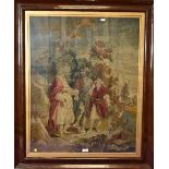 A large 19th Century needlework embroidery, depicting a biblical scene with Jesus Christ,