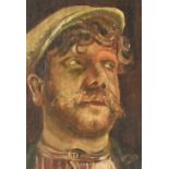 20th Century British School, oil on board, A portrait of a gentleman wearing a flatcap, indistinctly