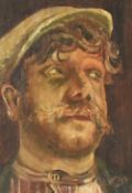 20th Century British School, oil on board, A portrait of a gentleman wearing a flatcap, indistinctly