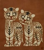 After Inagaki Toshijiro (Japanese, 1902-1963), a Japanese woodblock print, Two tigers, monogram