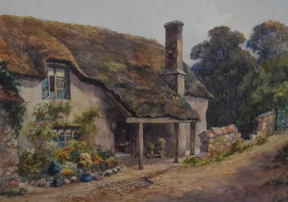 Lewis Mortimer, (19th/20th century), a watercolour, thatched country cottage, signed and dated 1920,