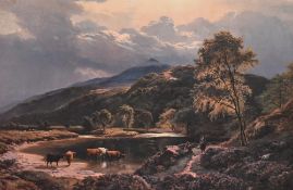 After Sidney Richard Percy (1822-1886), reproduction print, 'After The Storm' cattle scene, title