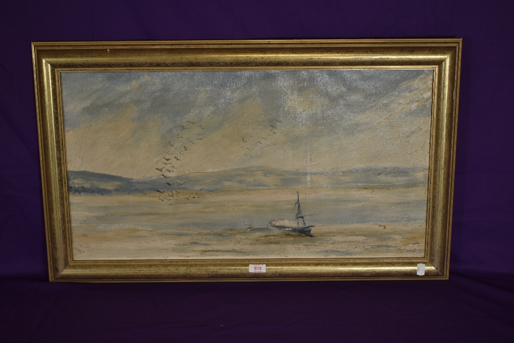 Attributed to Helen Gillow Reynolds (1907-1977), oil on canvas, Show On Estuary, depicting a lone - Image 2 of 4