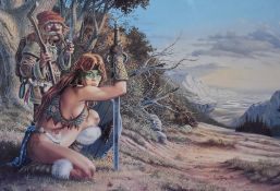 After Larry Elmore (b.1948, American), coloured print, 'Waiting For Shadamehr', framed and under