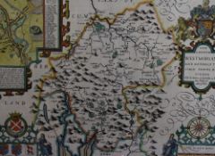 After John Speed (1552-1629), a hand coloured map of The County of Westmorland and Kendal,