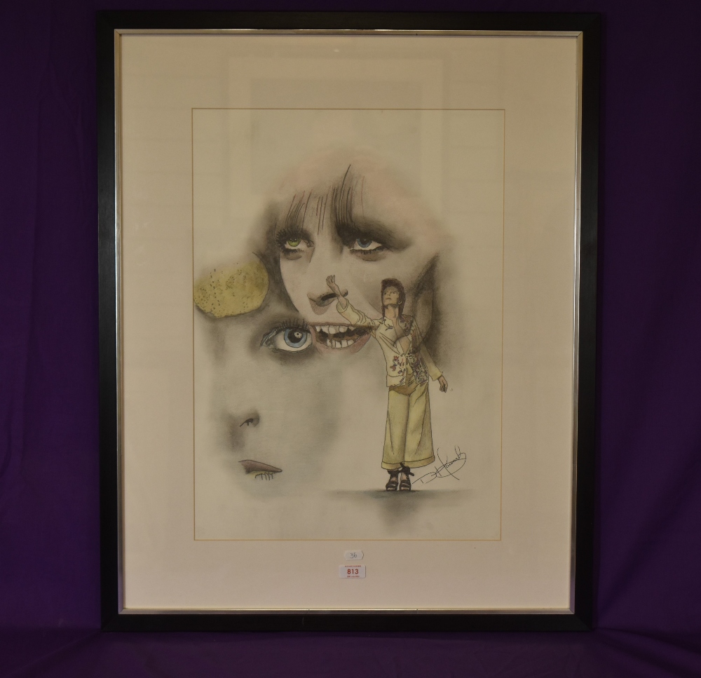 Danny Hannah (20th Century, Canadian), coloured pencil sketch, David Bowie, signed to the lower - Image 2 of 4