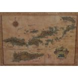 After J.Longacre (20th Century), poster print, an artistic map of Virgin Islands, framed, mounted,