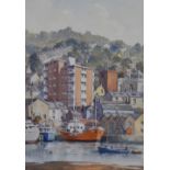 G.L Cook (20th Century, British), watercolour, A colourful harbour scene, possibly Cornwall, with