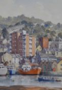 G.L Cook (20th Century, British), watercolour, A colourful harbour scene, possibly Cornwall, with