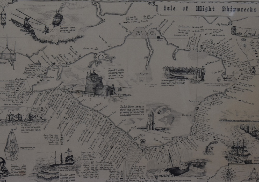 A 1980s printed map of the 'Isle of Wight Shipwrecks from 1304', after R.J. Larn,