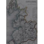 After Joshua Archer (fl.1841-65), a hand coloured map of the county of Lancashire with key