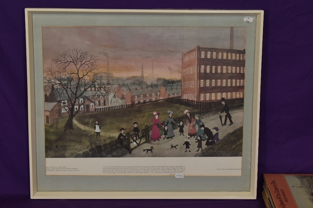 After Helen Bradley (1900-1979), a coloured print, 'Family In Spring Lane' with text beneath, - Image 2 of 4