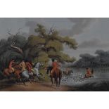 After Samuel Howitt (1756/7-1822), coloured prints, A group of three hunting scene illustrations, to