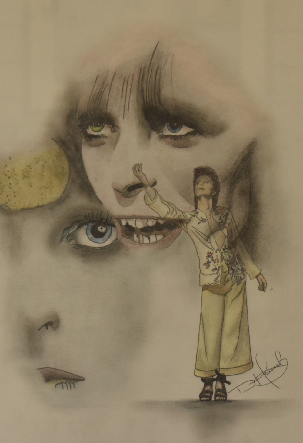 Danny Hannah (20th Century, Canadian), coloured pencil sketch, David Bowie, signed to the lower