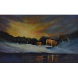 After Les Darlow (20th Century British), pastel, Brougham Castle, a winter landscape at night with