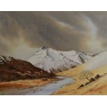 P.T Kelly (20th Century, British), watercolour, 'Beinn Fhada, Glen Affric', A winter landscape of