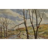 20th Century British School, watercolour, a rural countryside scene, with sheep walking along a