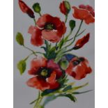 Unknown artist, 20th Century British, watercolour, Poppies, a still life, framed, mounted, and under