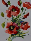Unknown artist, 20th Century British, watercolour, Poppies, a still life, framed, mounted, and under