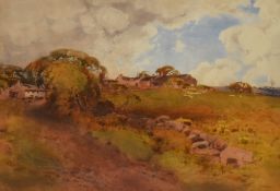 Fred Tucker (1860-1935, British), watercolour or gouache, A pastoral landscape depicting a