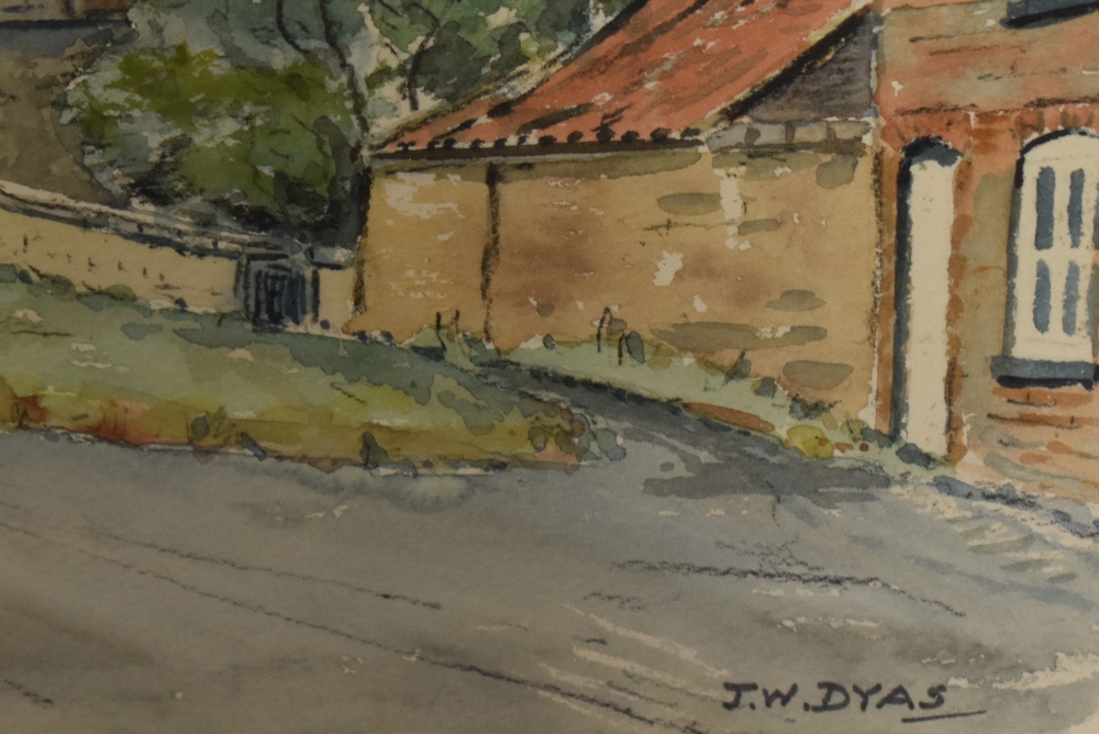 James W. Dyas (20th Century British School), watercolour, A village scene with a row of houses to - Image 3 of 4