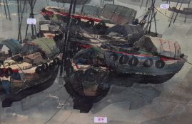 Unknown Artist (20th Century, Oriental School), watercolour and gouache, Sampan boats, a