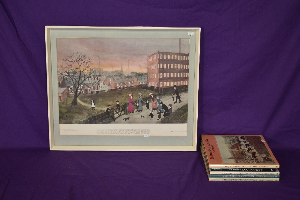 After Helen Bradley (1900-1979), a coloured print, 'Family In Spring Lane' with text beneath, - Image 3 of 4