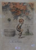 After Georges Redon (1869-1943, French), coloured prints, Two cartoons of children entitled '