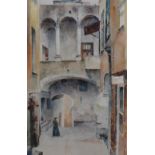 Jessica Lofthouse (20th Century British), watercolour, Two Italianate street and courtyard scenes,