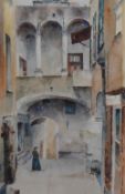 Jessica Lofthouse (20th Century British), watercolour, Two Italianate street and courtyard scenes,