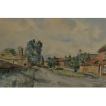 James W. Dyas (20th Century British School), watercolour, A village scene with a row of houses to