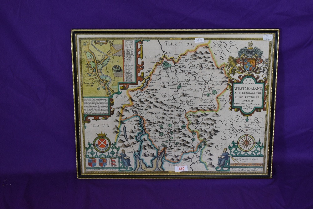 After John Speed (1552-1629), a hand coloured map of The County of Westmorland and Kendal, - Image 2 of 3