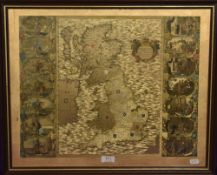 After Joannes Jansson (1588-1664), gold foil print, Map of The British Isles 1646 bordered by