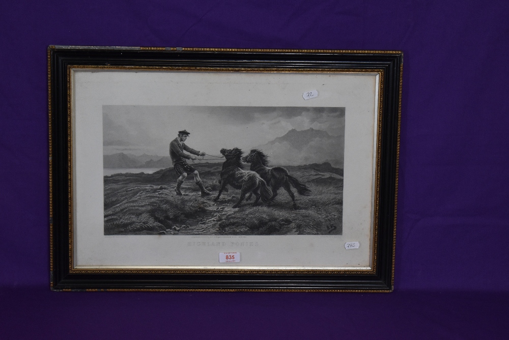 After Rosa Bonheur (1822-1899, French), monochrome etching, 'Highland Ponies', framed and under - Image 2 of 3